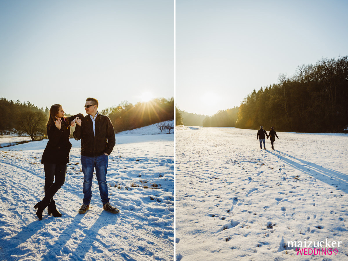 Engagement Shooting im Schnee, Heiraten 2017, Hochzeitsfotografin Daggi Binder, maizucker-wedding